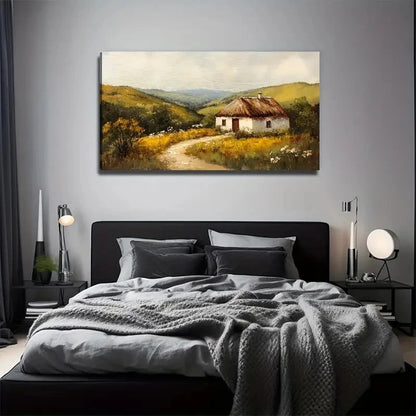 Countryside Cottage Needed Wall Art Canvas Office Home Room Framed 120x60cm