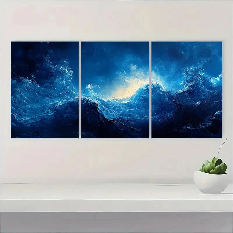 3pcs Colorful Aqua Blue Painting OL    Wall  Art Set Canvas Framed 60x90cm - High Quality Print 100% Australian Made Wall Canvas Ready to Hang - Bella Home Decor