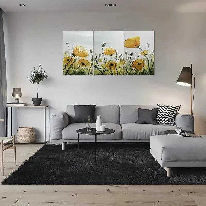3pcs Abstract Yellow Flower Botanical Metal Print Ready to Hang Art - Bella Home Decor