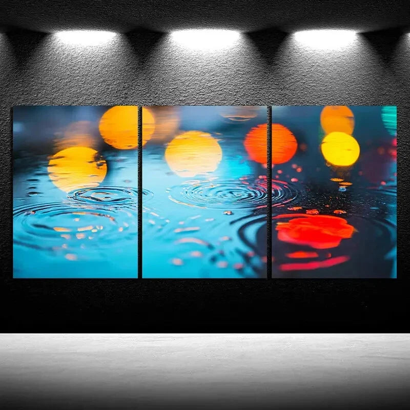3pcs Reflection in the Rain Painting Metal Print Ready to Hang Art