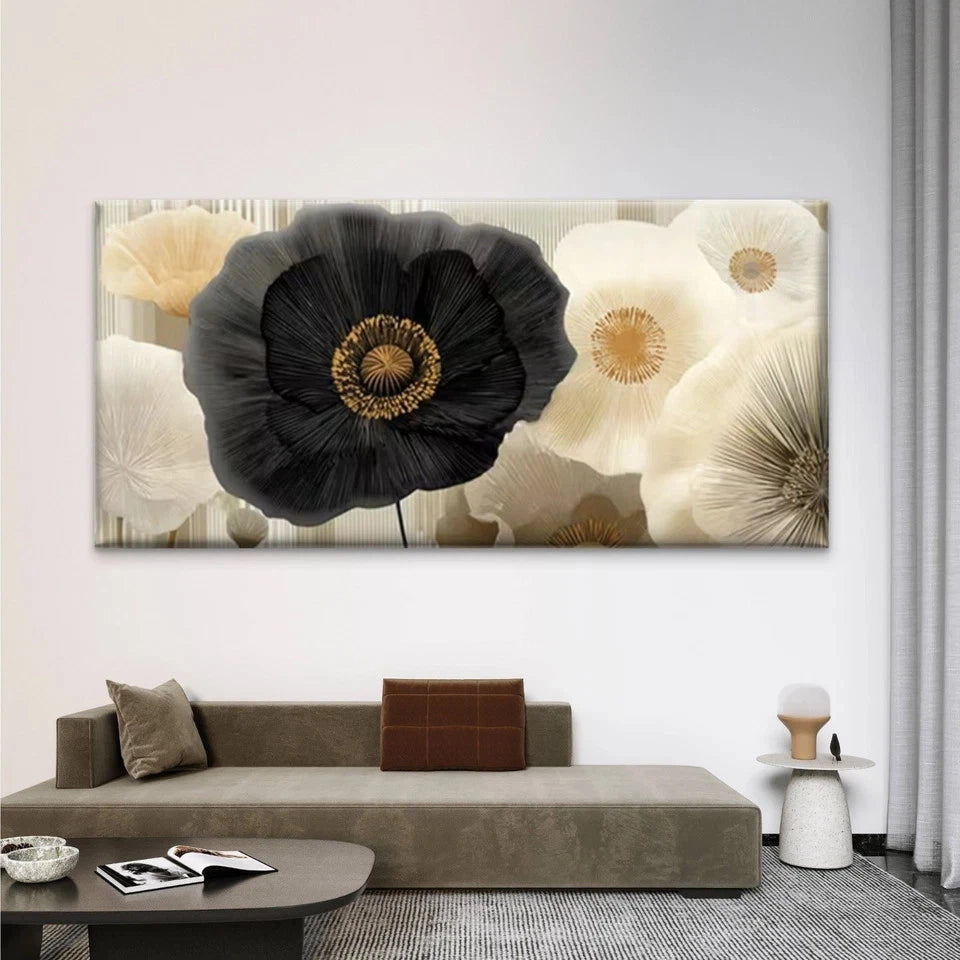 Black Ivory Flower Wall Art Canvas Office Home Room Framed 120x60cm