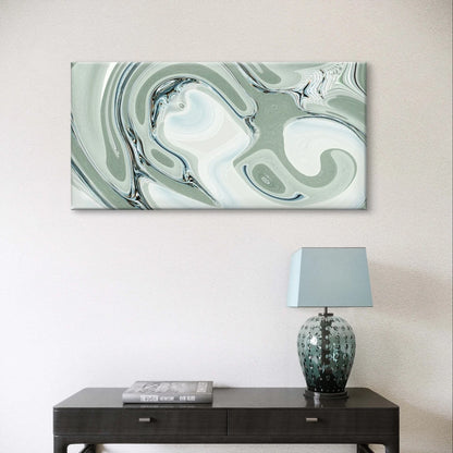 Modern Abstract Sage Green and White Fluid Wall Art Canvas Office Home Framed 120x60cm