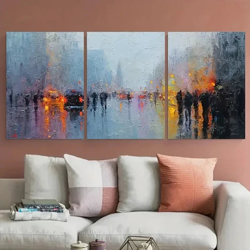 3pcs Impressionist City Street Scene Perfect Wall Art Set Canvas Framed 40x60cm - High Quality Print 100% Australian Made Wall Canvas Ready to Hang