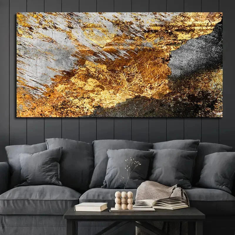 Abstract Golden Graffiti Wall Art Canvas Office Home Room Framed 120x60cm