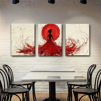 3pcs Elegant Red Dress Silhouette Perfect Wall Art Set Canvas Framed 60x90cm - High Quality Print 100% Australian Made Wall Canvas Ready to Hang - Bella Home Decor