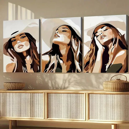3pcs Cowgirl Classic Modern Style Figures Gray White Wall Art Set Canvas Unframed - High Quality Print 100% Australian Made Wall Canvas - Bella Home Decor