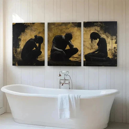 3pcs Abstract Emotional Black Golden Perfect Art Set Canvas Unframed - High Quality Print 100% Australian Made Wall Canvas - Bella Home Decor