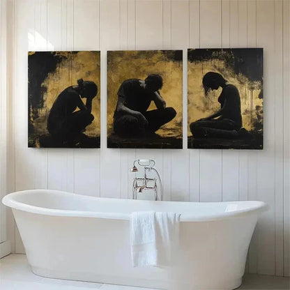 3pcs Abstract Emotional Black Golden Perfect Art Set Canvas Unframed - High Quality Print 100% Australian Made Wall Canvas - Bella Home Decor