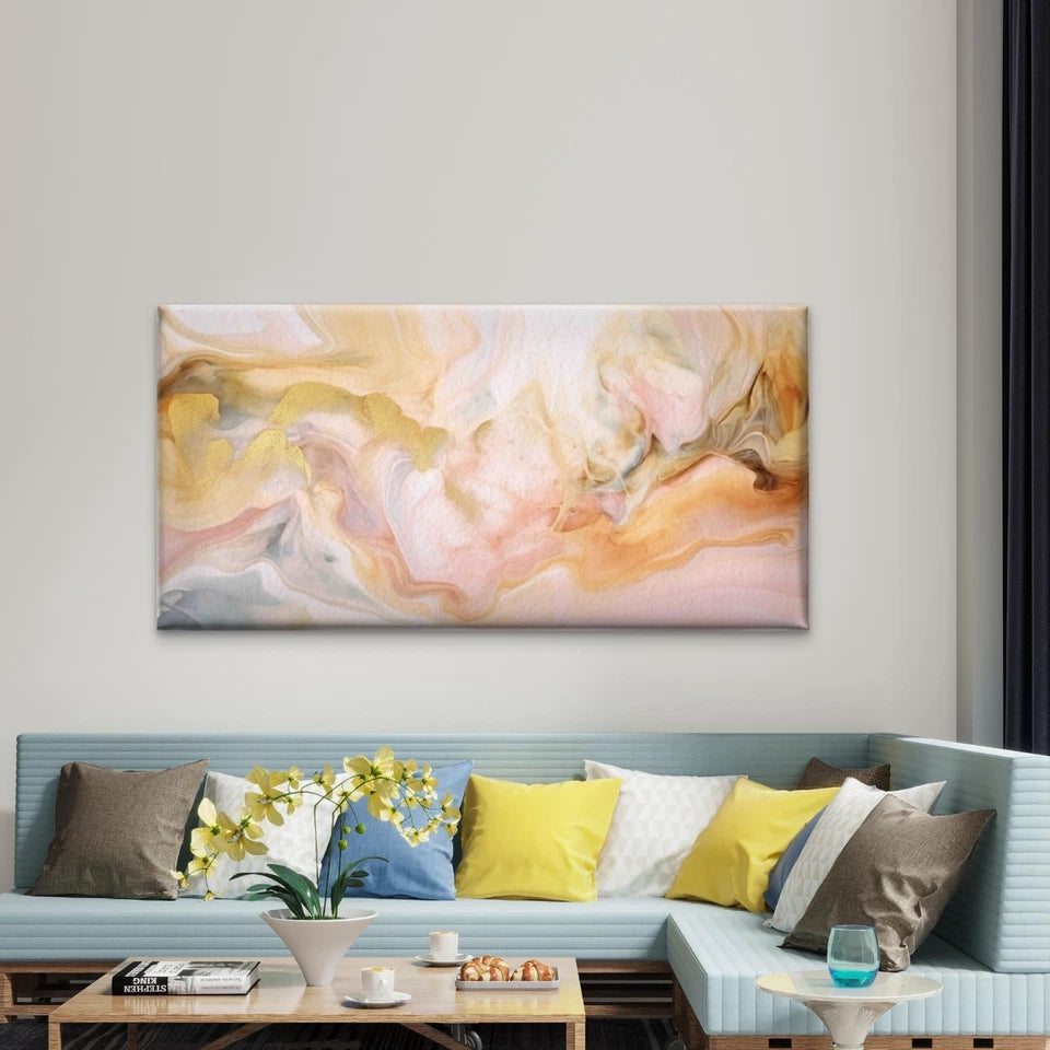 Alcohol Ink With Golden Swirls Wall Art Canvas Office Home Room Framed 120x60cm - Bella Home Decor