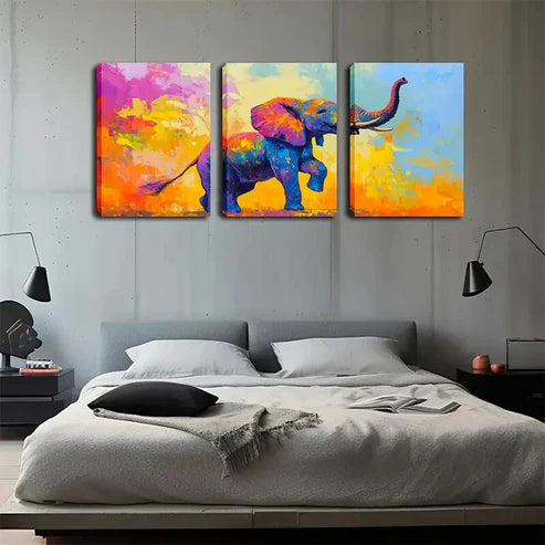 3pcs Vibrant Colorful Elephant Modern Wall Art Canvas Unframed - High Quality Print 100% Australian Made Wall Canvas