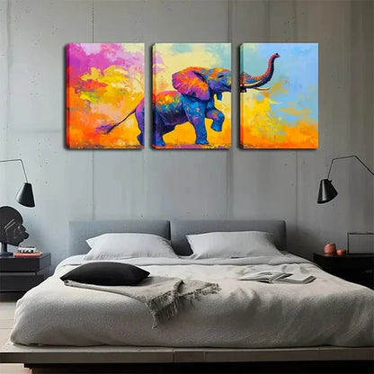 3pcs Vibrant Colorful Elephant Modern Wall Art Canvas Unframed - High Quality Print 100% Australian Made Wall Canvas