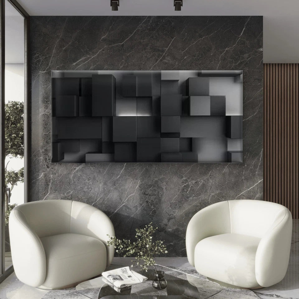 Geometric Abstract Monochrome Wall Art Canvas Office Home Room Framed 120x60cm