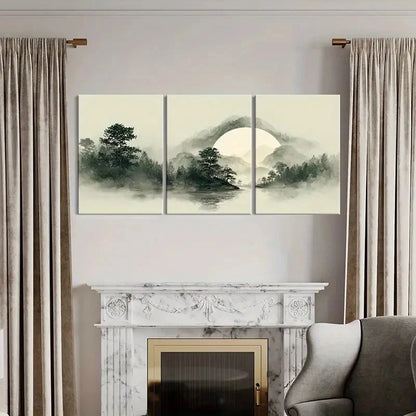 3pcs Silhouette Forest Reflection Zen Styl  Wall Art Set Canvas Framed 50x70cm - High Quality Print 100% Australian Made Wall Canvas Ready to Hang