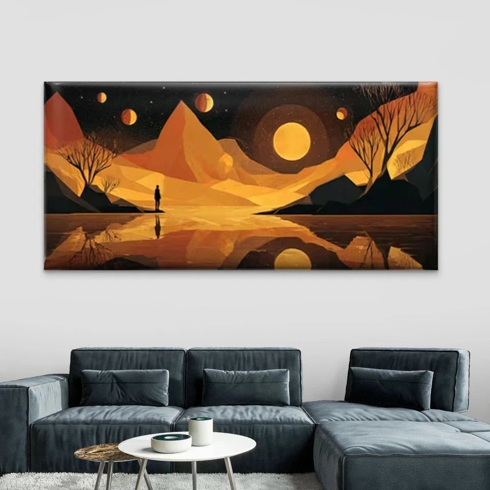 Night Scene with Mountain Wall Art Canvas Office Home Room Framed 120x60cm