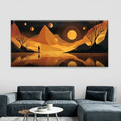 Night Scene with Mountain Wall Art Canvas Office Home Room Framed 120x60cm