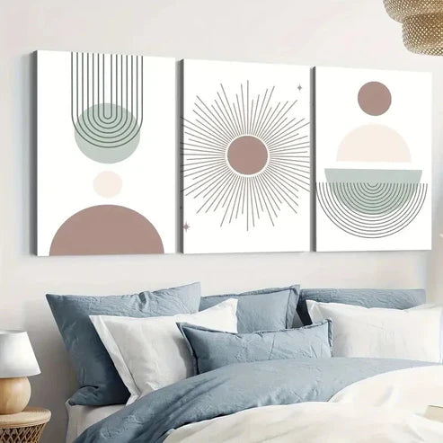 3pcs Modern Boho Art Colors Rainbow Sun and Stars Wall Art Set Canvas Unframed - High Quality Print 100% Australian Made Wall Canvas