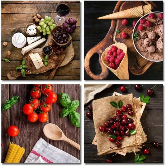 4pcs Colorful Fruit Wall Art Canvas Framed