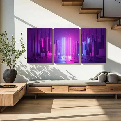 3pcs Neon Light Aesthetic Art Fantasy Cyberpunk Wall Art Set Canvas Framed 50x70cm - High Quality Print 100% Australian Made Wall Canvas Ready to Hang - Bella Home Decor