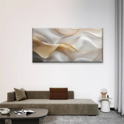 White & Golden Wavy Design Wall Art Canvas Office Home Room Framed 120x60cm