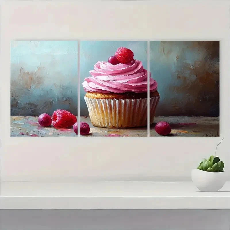 3pcs  Cupcake Painting Cake FL    Wall Art Set Canvas Framed 60x90cm - High Quality Print 100% Australian Made Wall Canvas Ready to Hang - Bella Home Decor