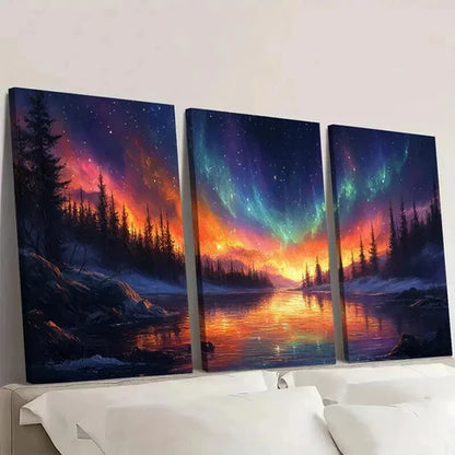 3pcs Northern Lights Starry Night Scene  Wall Art Set Canvas Unframed - High Quality Print 100% Australian Made Wall Canvas