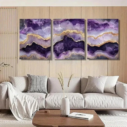 3pcs Elegant Purple Agate Luxurious Perfect Wall Art Set Canvas Unframed - High Quality Print 100% Australian Made Wall Canvas