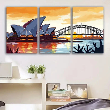 3pcs Sydney Harbour Evening Glow Wall Art Set Canvas Framed 40x60cm - High Quality Print 100% Australian Made Wall Canvas Ready to Hang