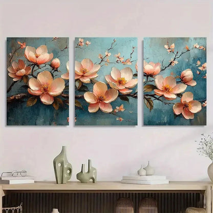 3pcs Peony Magnolia Landscape Painting Metal Print Ready to Hang Art - Bella Home Decor