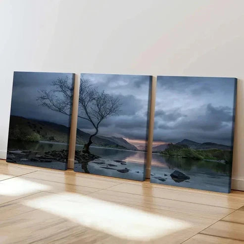 3pcs Dark Sky Mountains Lake & Trees Wall Art Canvas Unframed – High Quality Print 100% Australian Made Wall Canvas - Bella Home Decor