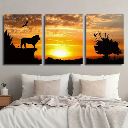 3pcs Lion Sunset & Bird Wall Art Set Canvas Unframed - High Quality Print 100% Australian Made Wall Canvas