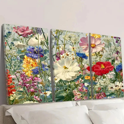 3pcs Chintz Wildflower Meadow Pleasant Floral Wall Art Set Canvas Framed 50x70cm - High Quality Print 100% Australian Made Wall Canvas Ready to Hang - Bella Home Decor