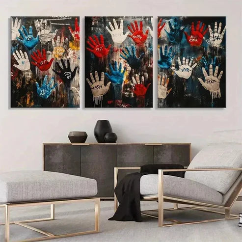 3pcs Graffiti Handprint Abstract Modern Perfect Wall Art Canvas Unframed - High Quality Print 100% Australian Made Wall Canvas