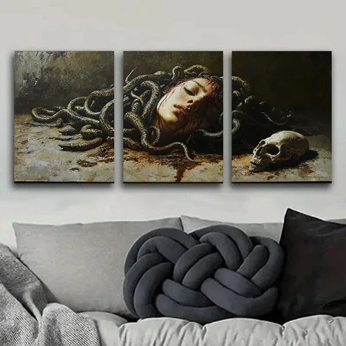 3pcs Medusa's Head Skull Waterproof Dark Wall Art Set Canvas Unframed - High Quality Print 100% Australian Made Wall Canvas