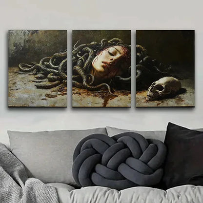 3pcs Medusa's Head Skull Waterproof Dark Wall Art Set Canvas Unframed - High Quality Print 100% Australian Made Wall Canvas