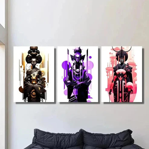 3pcs Golden Purple and Red Black Female Wall Art Canvas Unframed – High Quality Print 100% Australian Made Wall Canvas - Bella Home Decor