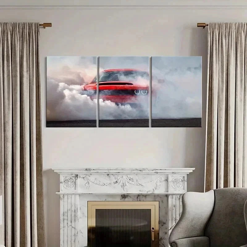 3pcs Vintage Sports Car in Action Wall Art Set Canvas Framed 50x70cm - High Quality Print 100% Australian Made Wall Canvas Ready to Hang