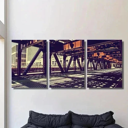 3pcs Chicago Illinois Bridge Architecture Wall Art Canvas Unframed - High Quality Print 100% Australian Made Wall Canvas - Bella Home Decor