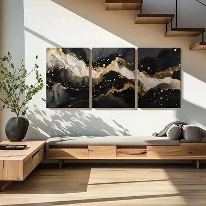 3pcs Abstract Black Gold Marble Texture Wall Art Set Canvas Framed 40x60cm - High Quality Print 100% Australian Made Wall Canvas Ready to Hang - Bella Home Decor