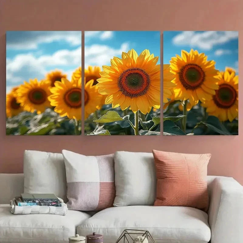 3pcs Sunflowers In The Wind Décor Perfect Wall Art Set Canvas Framed 60x90cm - High Quality Print 100% Australian Made Wall Canvas Ready to Hang