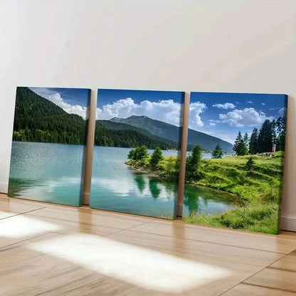 3pcs Mountains Forests Lakes Decoration Wall Art Set Canvas Framed 50x70cm - High Quality Print 100% Australian Made Wall Canvas Ready to Hang