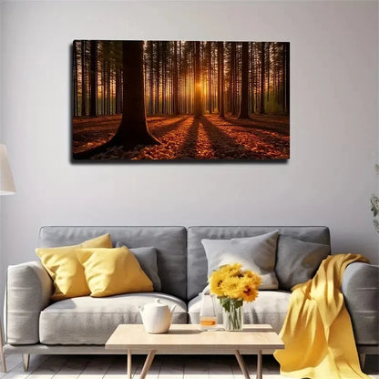 Tranquil Forest & Sunlit Canopy Wall Art Canvas Office Home Room Framed 120x60cm