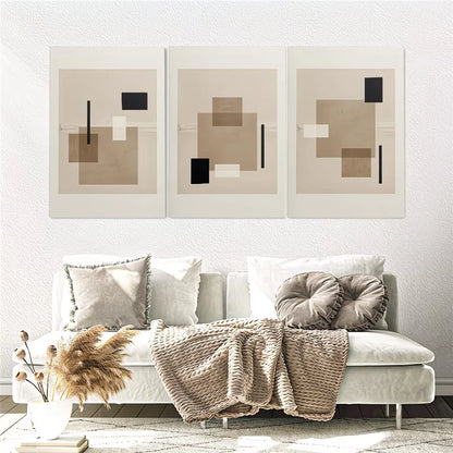 3pcs Abstract Beige Geometric Wall Art Set Canvas Framed 60x90cm – High Quality Print, 100% Australian Made Wall Canvas, Ready to Hang