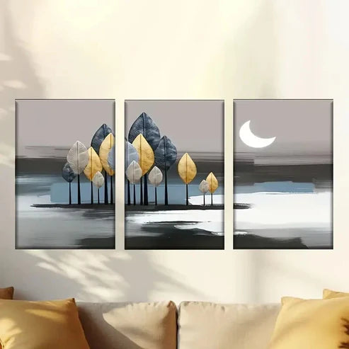 3pcs Painting of Three Trees with Leaves Wall Art Canvas Unframed – High Quality Print 100% Australian Made Wall Canvas