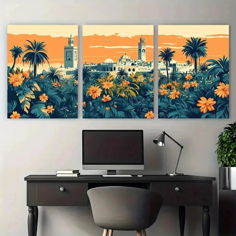 3pcs Architecture & Floral Design Perfect Wall Art Set Canvas Framed 50x70cm - High Quality Print 100% Australian Made Wall Canvas Ready to Hang - Bella Home Decor
