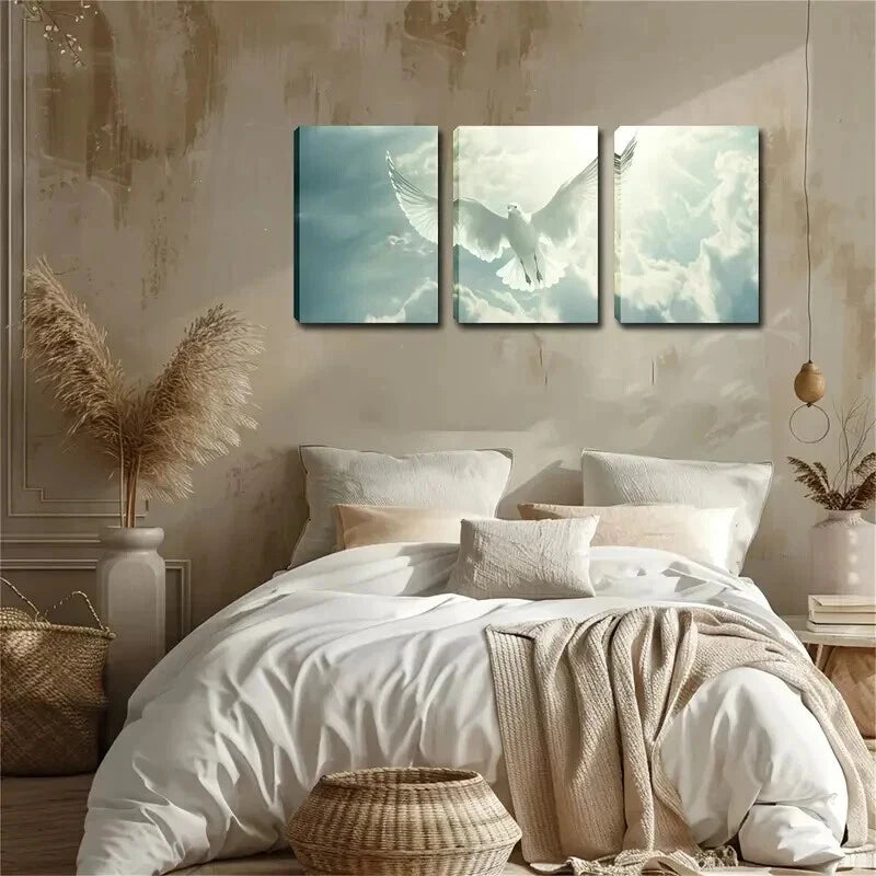 3pcs White Doves Flying Scenes Simple Perfect Wall Art Set Canvas Framed 60x90cm - High Quality Print 100% Australian Made Wall Canvas Ready to Hang - Bella Home Decor