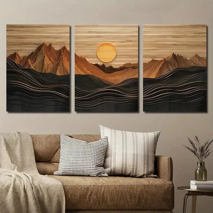 3pcs Abstract Sunset Mountain Landscape Wall Art Set Canvas Unframed - High Quality Print 100% Australian Made Wall Canvas - Bella Home Decor