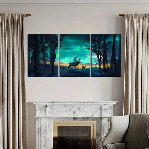 3pcs Modern Aurora Countryside Elk Deer Wall Art Canvas Unframed - High Quality Print 100% Australian Made Wall Canvas
