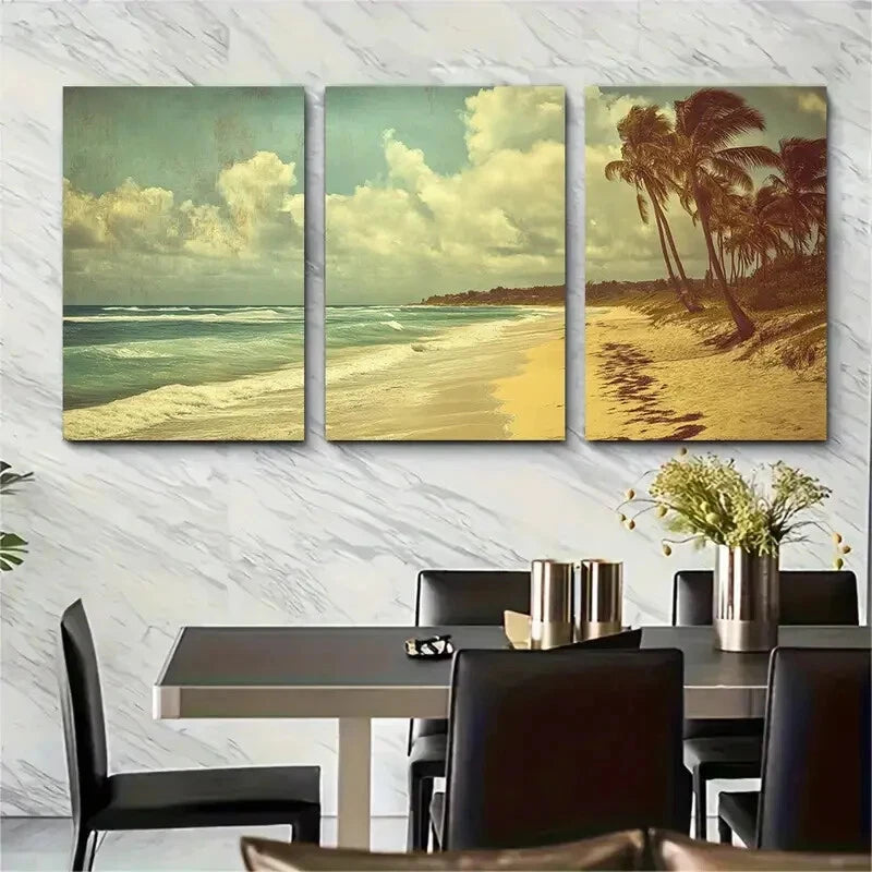 3pcs Barbados Bathsheba Beach Vintage Style Metal Print Ready to Hang Art - Bella Home Decor