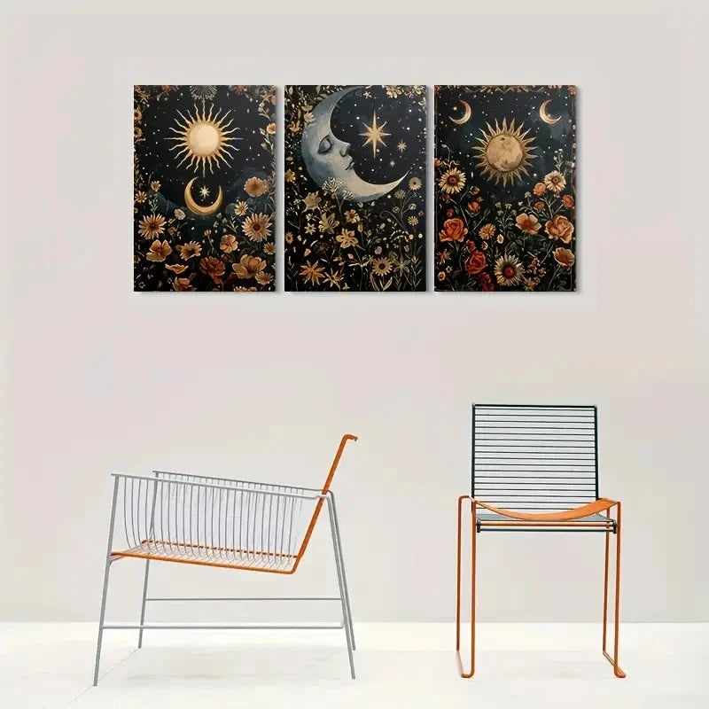 3pcs Vintage Garden Pathway with Olive Tree Metal Print Ready to Hang Art
