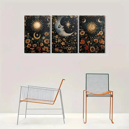 3pcs Vintage Garden Pathway with Olive Tree Metal Print Ready to Hang Art